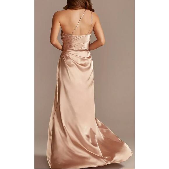 Galina Signature Charmeuse Draped One-Shoulder Dress in Sand 4 Bridesmaid Ball - Picture 2 of 13